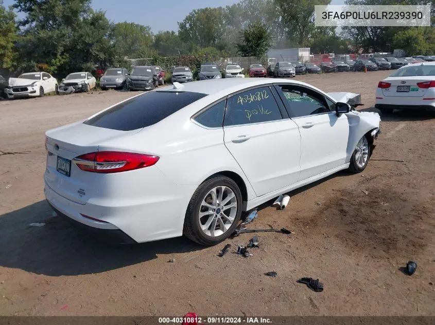 2020 Ford Fusion Se VIN: 3FA6P0LU6LR239390 Lot: 40310812