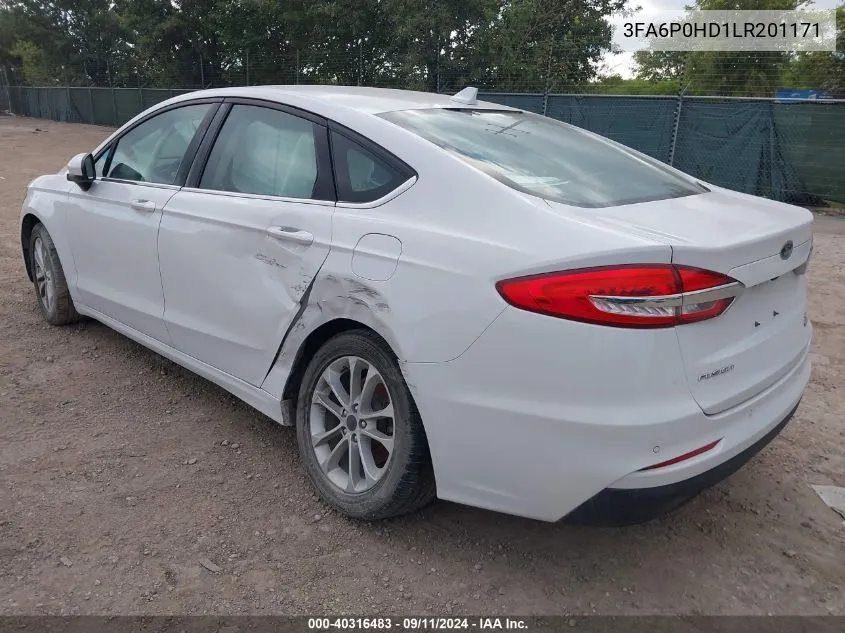 2020 Ford Fusion Se VIN: 3FA6P0HD1LR201171 Lot: 40316483