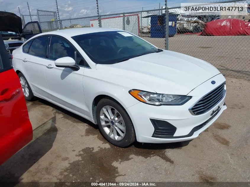 2020 Ford Fusion Se VIN: 3FA6P0HD3LR147713 Lot: 40413944