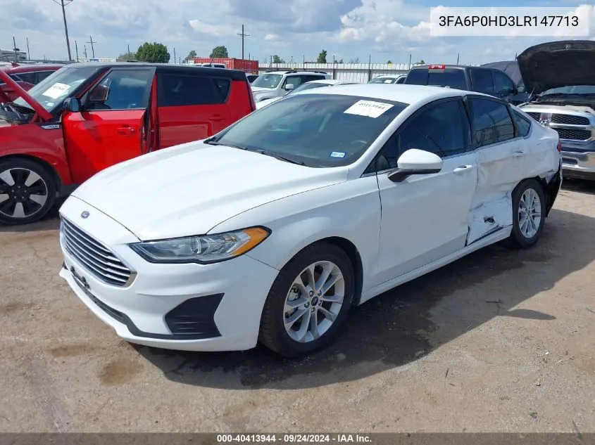 2020 Ford Fusion Se VIN: 3FA6P0HD3LR147713 Lot: 40413944