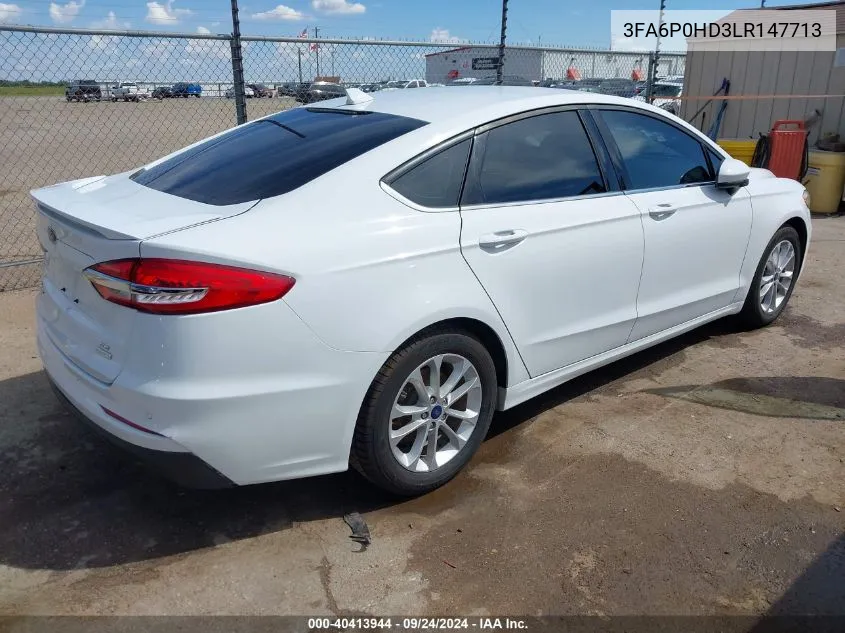 2020 Ford Fusion Se VIN: 3FA6P0HD3LR147713 Lot: 40413944