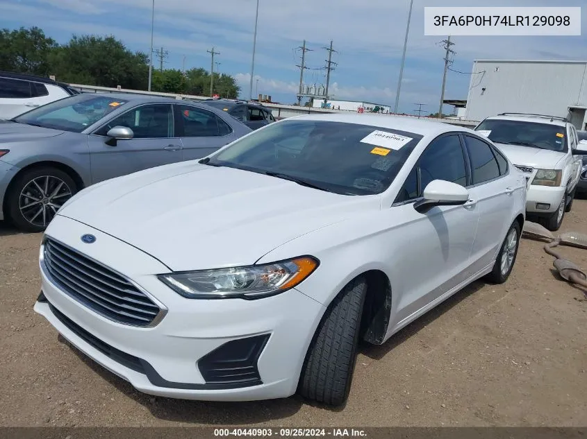 2020 Ford Fusion Se VIN: 3FA6P0H74LR129098 Lot: 40440903