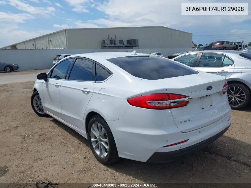 2020 Ford Fusion Se VIN: 3FA6P0H74LR129098 Lot: 40440903