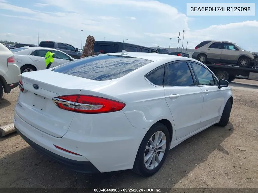 2020 Ford Fusion Se VIN: 3FA6P0H74LR129098 Lot: 40440903