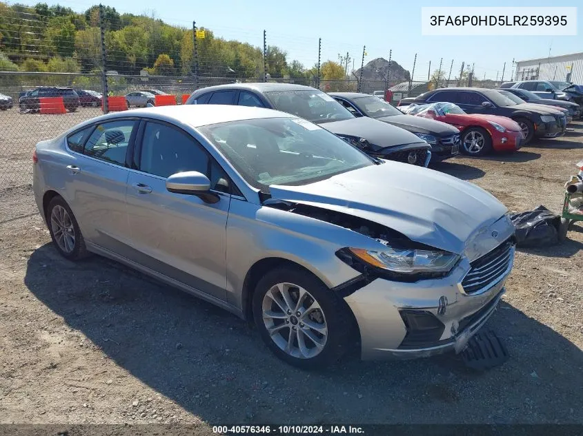 2020 Ford Fusion Se VIN: 3FA6P0HD5LR259395 Lot: 40576346