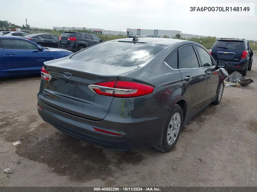 2020 Ford Fusion S VIN: 3FA6P0G70LR148149 Lot: 40582290