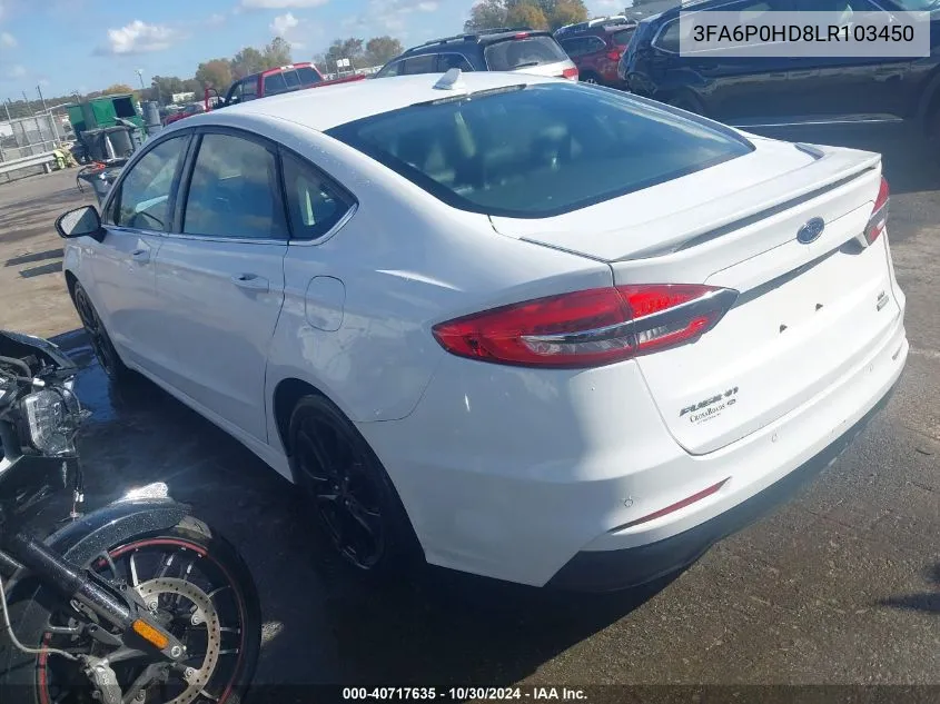 2020 Ford Fusion Se VIN: 3FA6P0HD8LR103450 Lot: 40717635