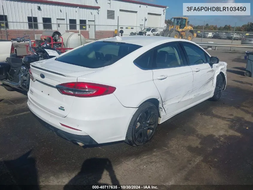 2020 Ford Fusion Se VIN: 3FA6P0HD8LR103450 Lot: 40717635