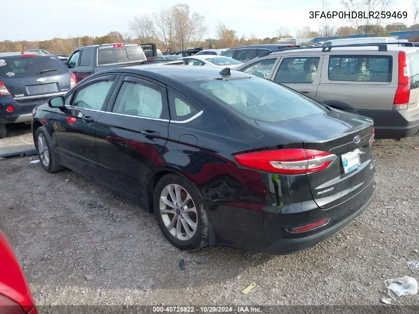 2020 Ford Fusion Se VIN: 3FA6P0HD8LR259469 Lot: 40725822