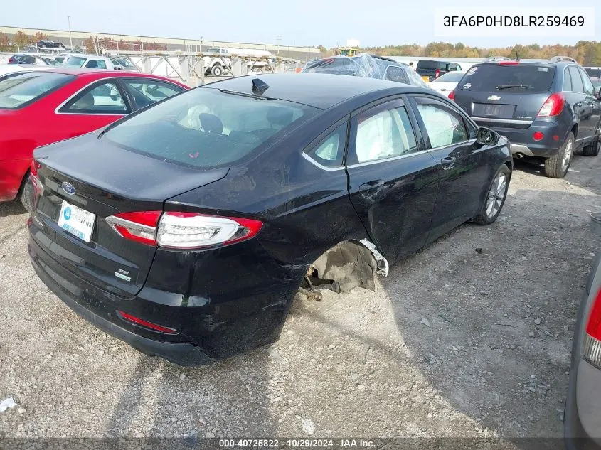 2020 Ford Fusion Se VIN: 3FA6P0HD8LR259469 Lot: 40725822