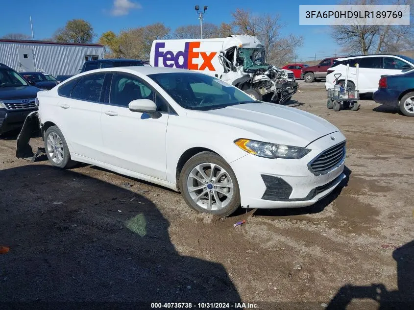 2020 Ford Fusion Se VIN: 3FA6P0HD9LR189769 Lot: 40735738