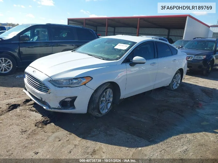 2020 Ford Fusion Se VIN: 3FA6P0HD9LR189769 Lot: 40735738