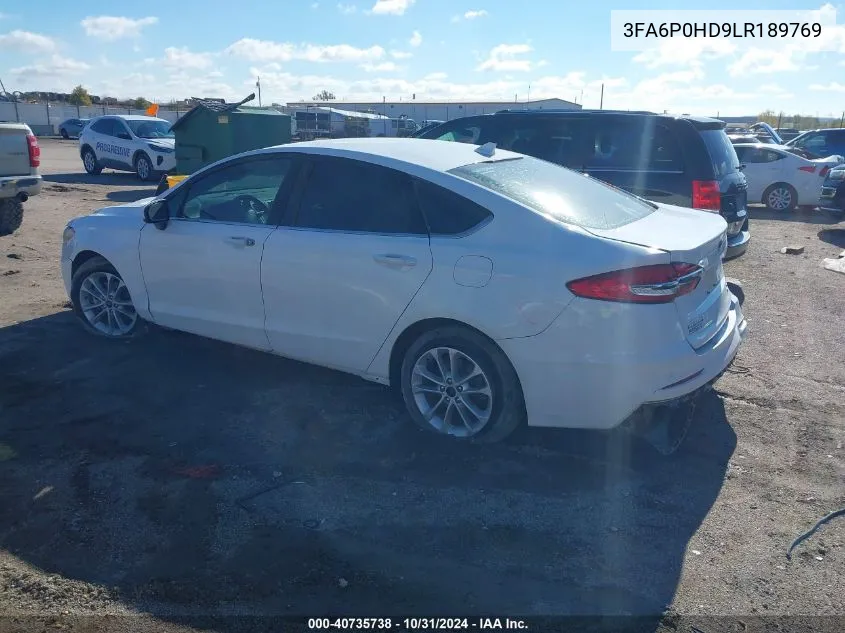 2020 Ford Fusion Se VIN: 3FA6P0HD9LR189769 Lot: 40735738