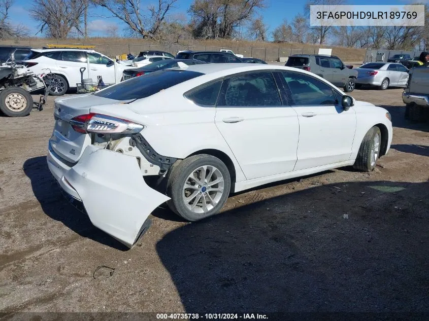 2020 Ford Fusion Se VIN: 3FA6P0HD9LR189769 Lot: 40735738