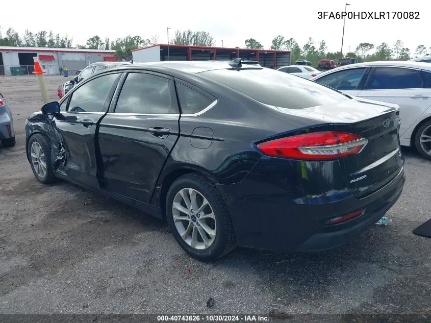 2020 Ford Fusion Se VIN: 3FA6P0HDXLR170082 Lot: 40743626