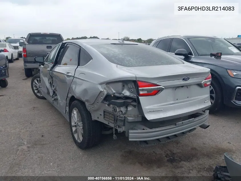 2020 Ford Fusion Se VIN: 3FA6P0HD3LR214083 Lot: 40756858