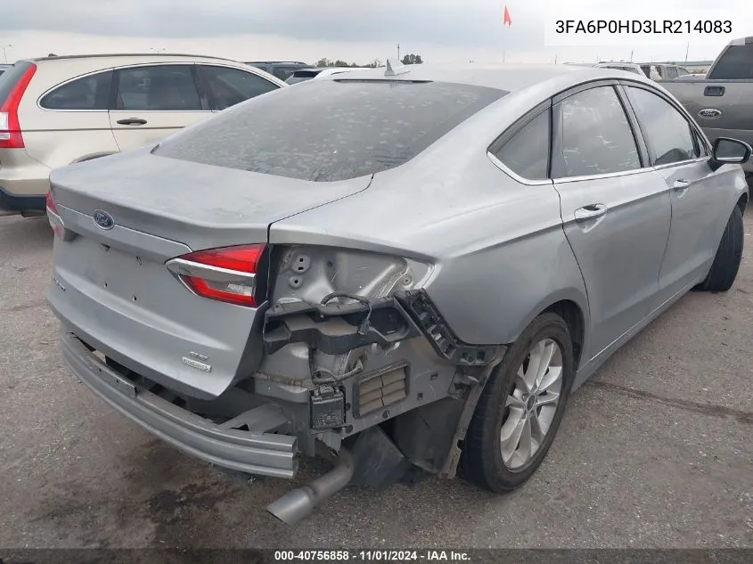 2020 Ford Fusion Se VIN: 3FA6P0HD3LR214083 Lot: 40756858