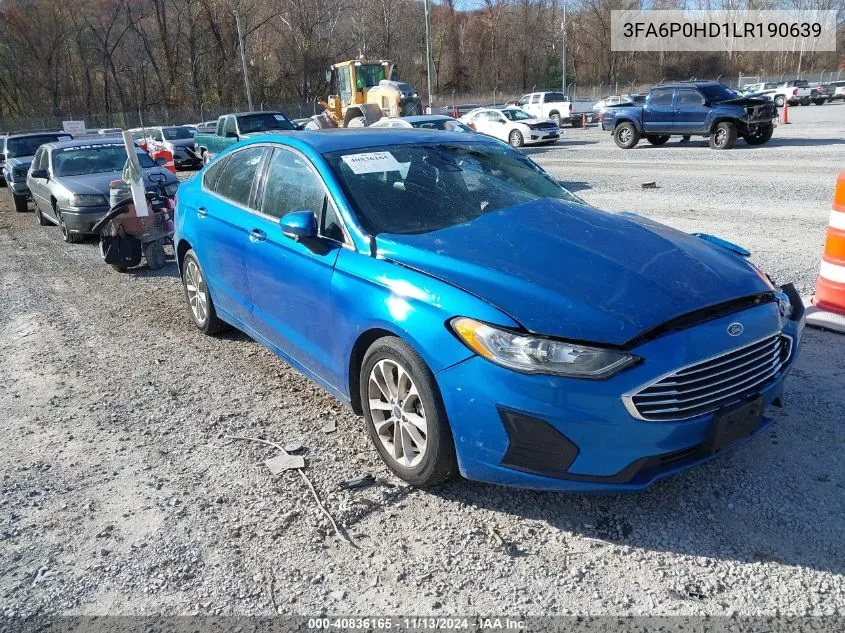 2020 Ford Fusion Se VIN: 3FA6P0HD1LR190639 Lot: 40836165