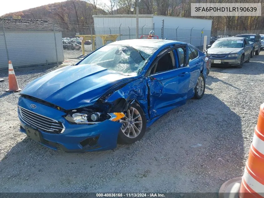 2020 Ford Fusion Se VIN: 3FA6P0HD1LR190639 Lot: 40836165