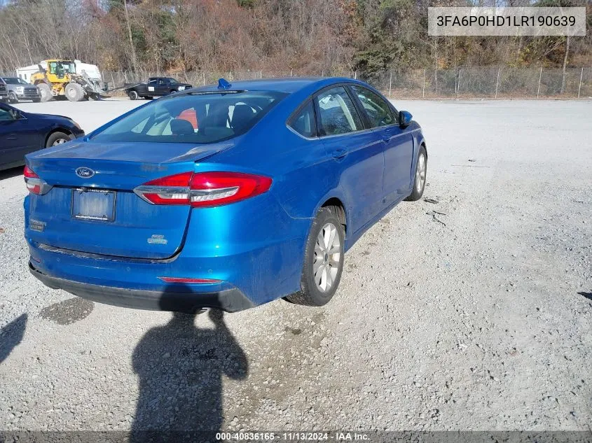 2020 Ford Fusion Se VIN: 3FA6P0HD1LR190639 Lot: 40836165