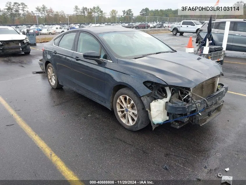 2020 Ford Fusion Se VIN: 3FA6P0HD3LR103114 Lot: 40888808