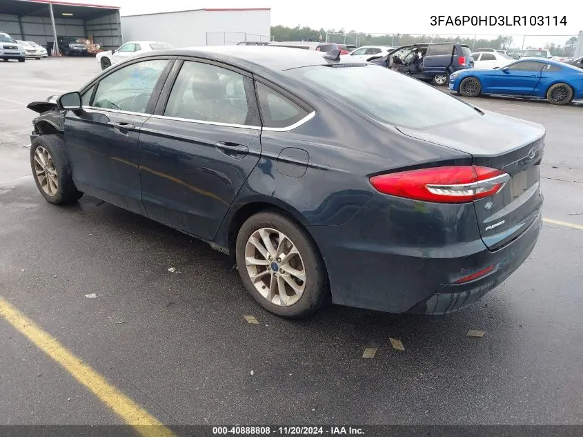 2020 Ford Fusion Se VIN: 3FA6P0HD3LR103114 Lot: 40888808