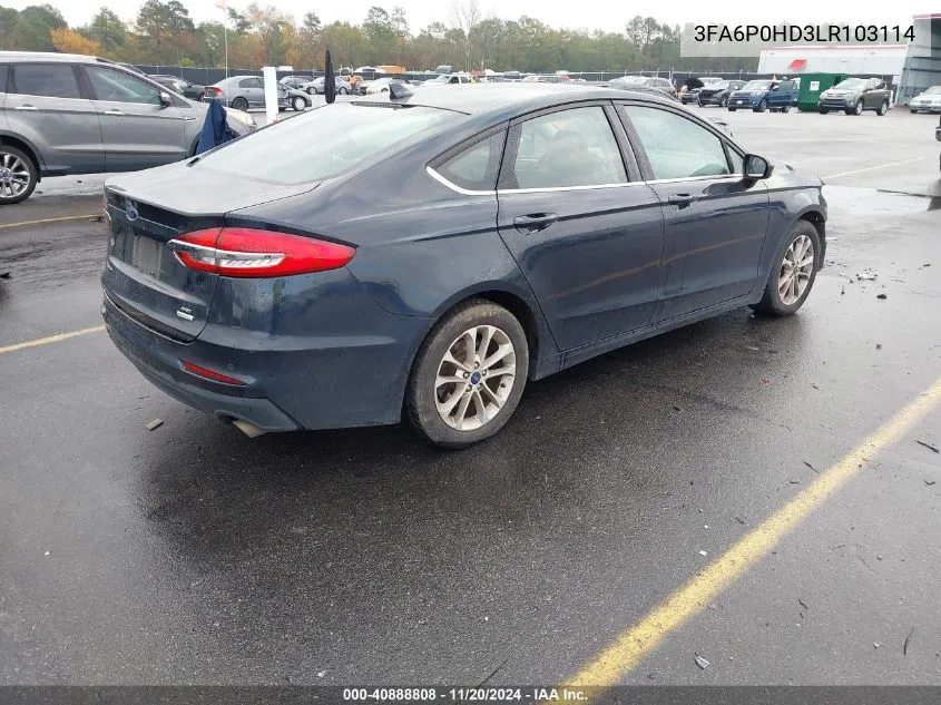 2020 Ford Fusion Se VIN: 3FA6P0HD3LR103114 Lot: 40888808