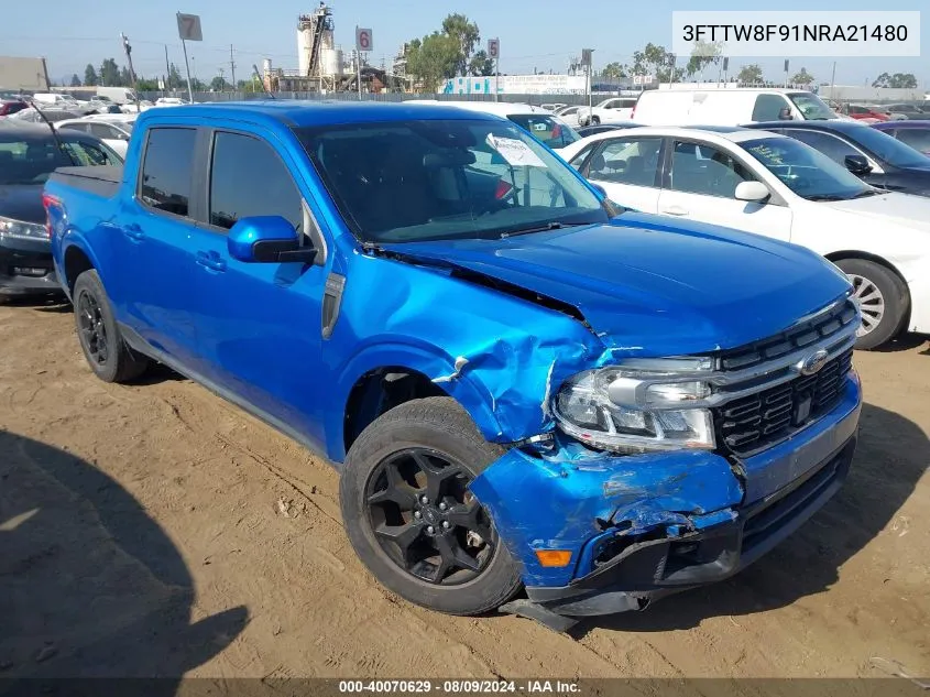 2022 Ford Maverick Lariat VIN: 3FTTW8F91NRA21480 Lot: 40070629