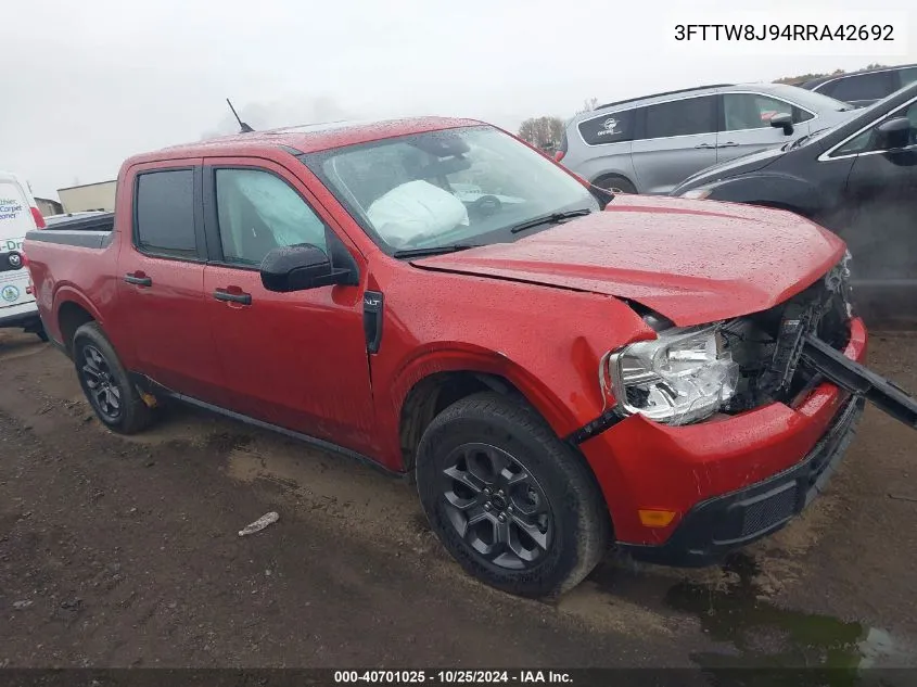 2024 Ford Maverick Xlt VIN: 3FTTW8J94RRA42692 Lot: 40701025