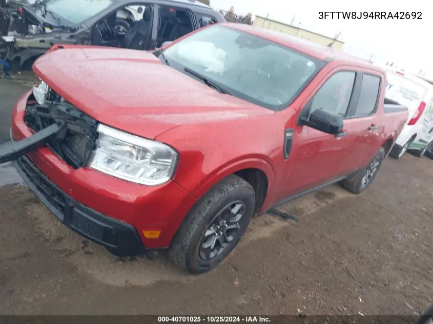 2024 Ford Maverick Xlt VIN: 3FTTW8J94RRA42692 Lot: 40701025