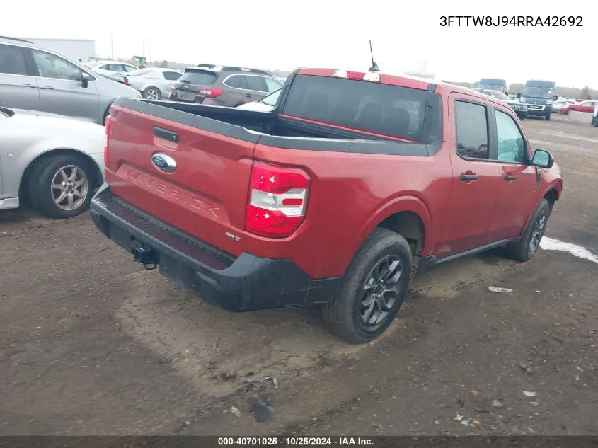 2024 Ford Maverick Xlt VIN: 3FTTW8J94RRA42692 Lot: 40701025