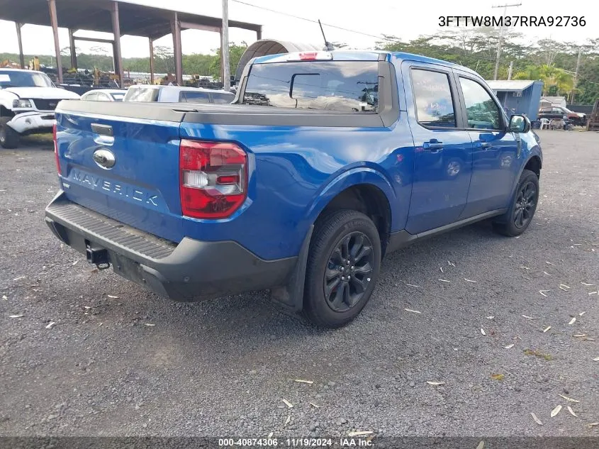 2024 Ford Maverick Lariat VIN: 3FTTW8M37RRA92736 Lot: 40874306