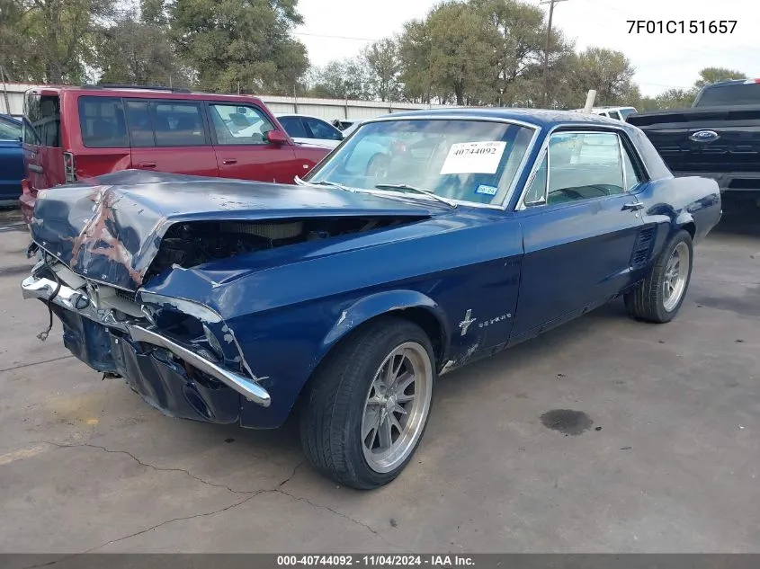 1967 Ford Mustang VIN: 7F01C151657 Lot: 40744092