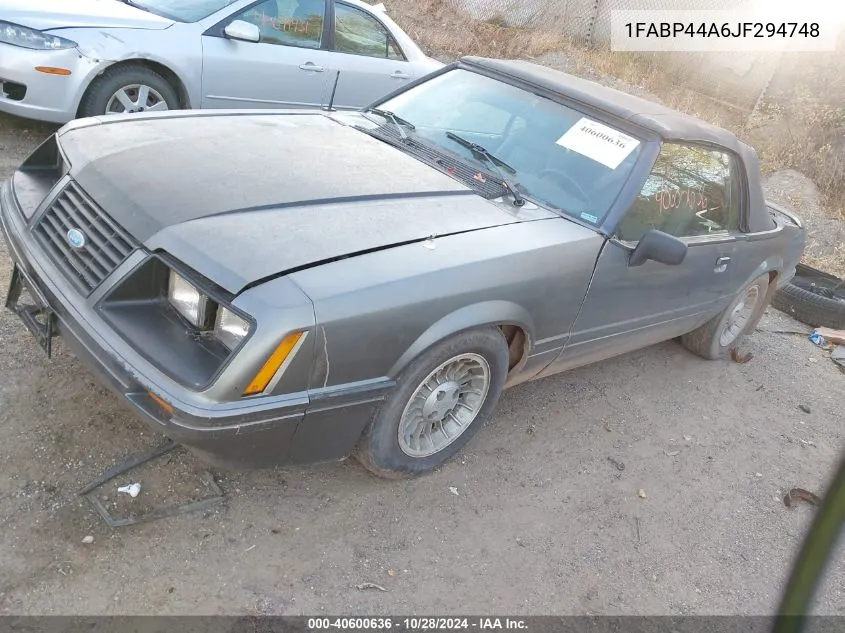 1988 Ford Mustang Lx VIN: 1FABP44A6JF294748 Lot: 40600636