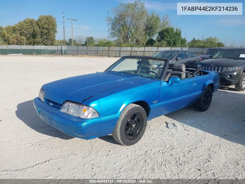 1989 Ford Mustang Lx VIN: 1FABP44E2KF214236 Lot: 40383147