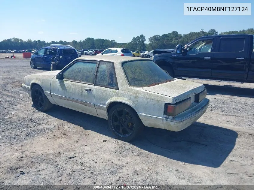 1992 Ford Mustang Lx VIN: 1FACP40M8NF127124 Lot: 40494772