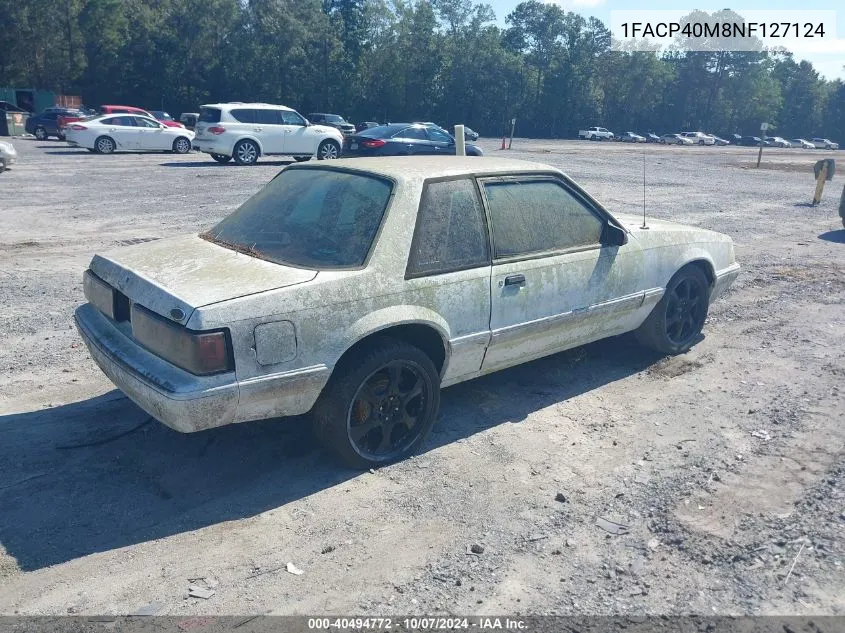 1992 Ford Mustang Lx VIN: 1FACP40M8NF127124 Lot: 40494772