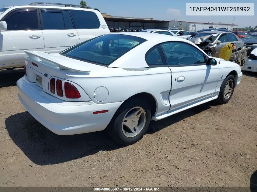 1998 Ford Mustang VIN: 1FAFP4041WF258992 Lot: 40085687