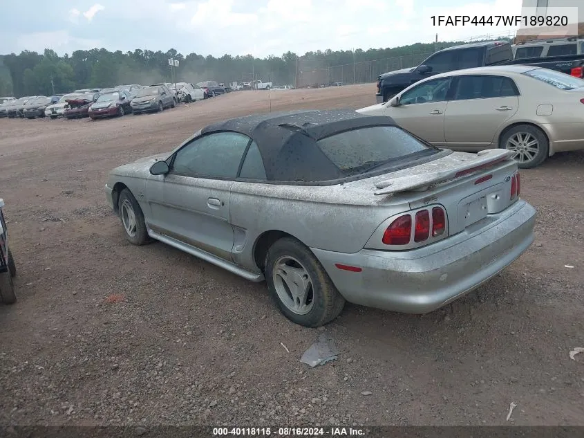 1998 Ford Mustang VIN: 1FAFP4447WF189820 Lot: 40118115