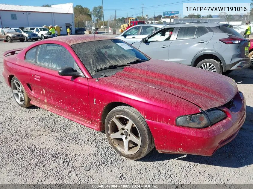 1998 Ford Mustang Cobra/Svt VIN: 1FAFP47VXWF191016 Lot: 40547904