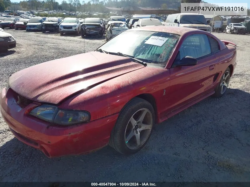 1998 Ford Mustang Cobra/Svt VIN: 1FAFP47VXWF191016 Lot: 40547904