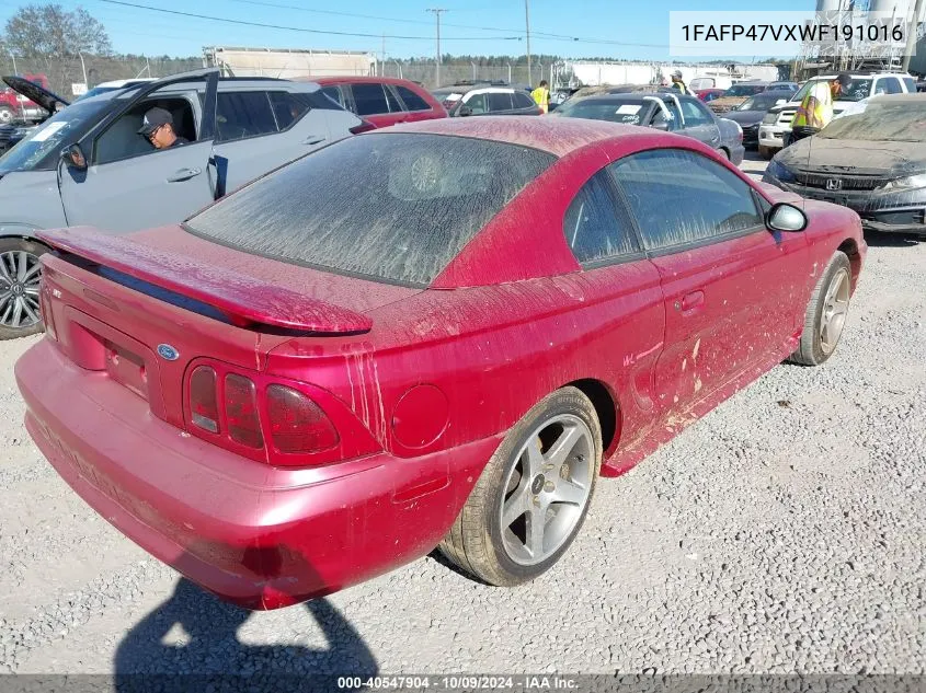 1998 Ford Mustang Cobra/Svt VIN: 1FAFP47VXWF191016 Lot: 40547904