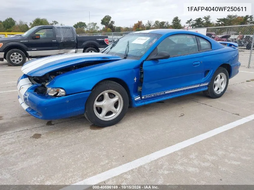 1998 Ford Mustang VIN: 1FAFP4040WF250611 Lot: 40596169