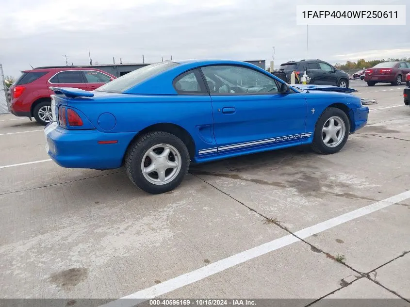 1998 Ford Mustang VIN: 1FAFP4040WF250611 Lot: 40596169