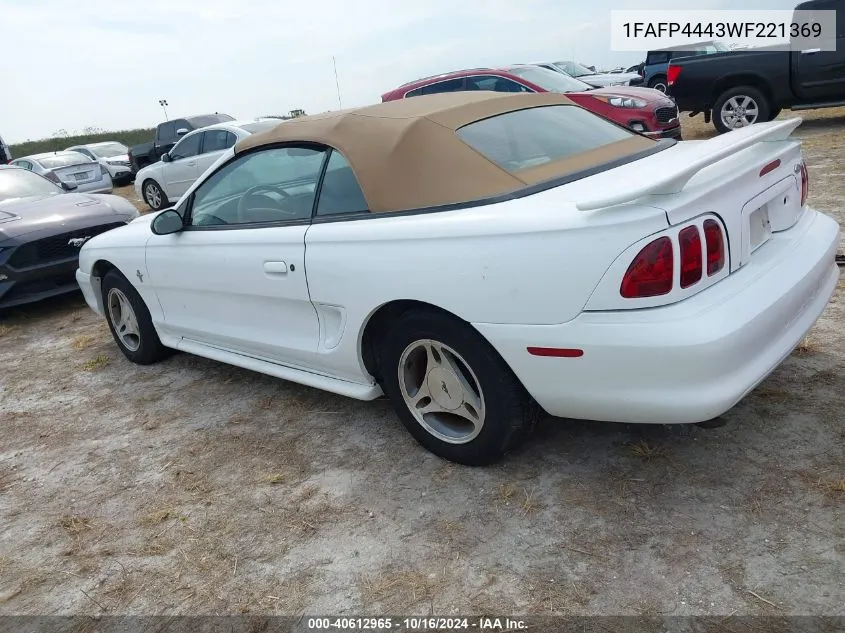 1998 Ford Mustang VIN: 1FAFP4443WF221369 Lot: 40612965