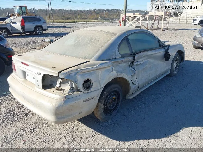 1998 Ford Mustang VIN: 1FAFP4046WF267851 Lot: 40635790