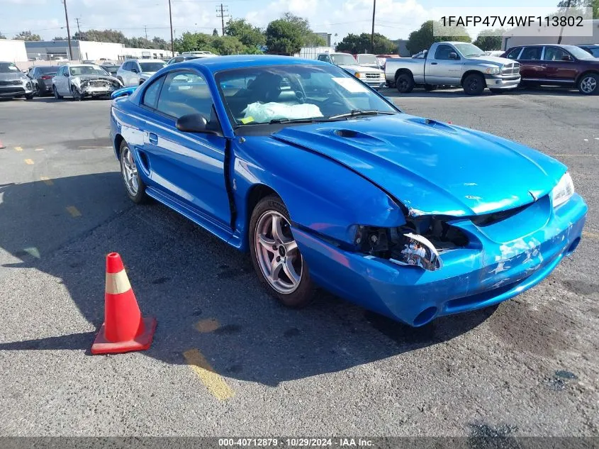 1998 Ford Mustang Svt Cobra VIN: 1FAFP47V4WF113802 Lot: 40712879