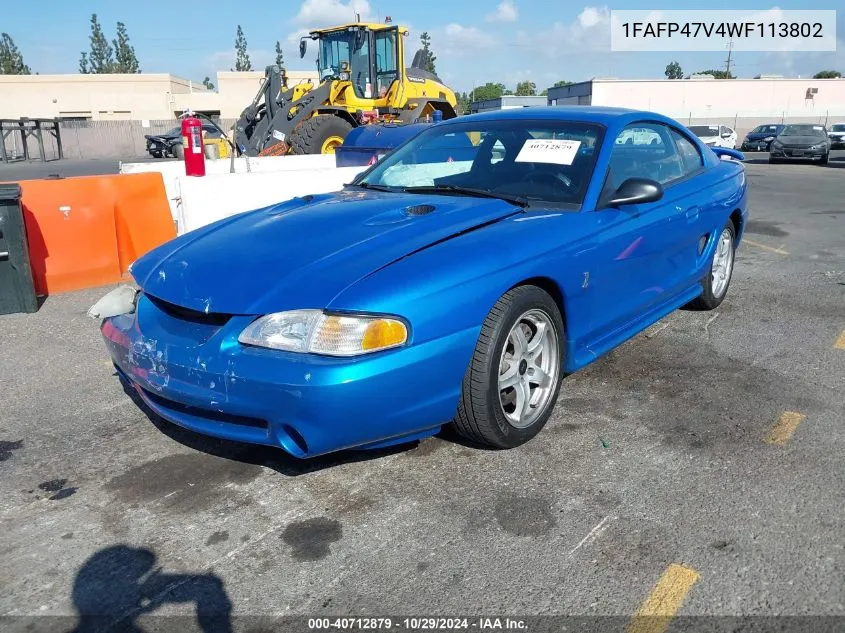 1998 Ford Mustang Svt Cobra VIN: 1FAFP47V4WF113802 Lot: 40712879