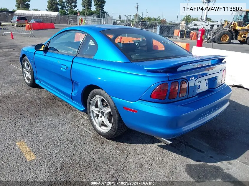 1998 Ford Mustang Svt Cobra VIN: 1FAFP47V4WF113802 Lot: 40712879