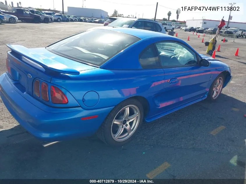 1998 Ford Mustang Svt Cobra VIN: 1FAFP47V4WF113802 Lot: 40712879